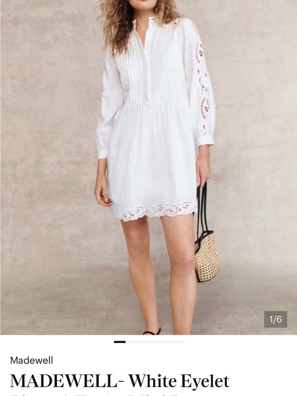Madewell White Lace Trimmed Pintuck Mini Dress Sz Med NWT - Picture 6 of 8